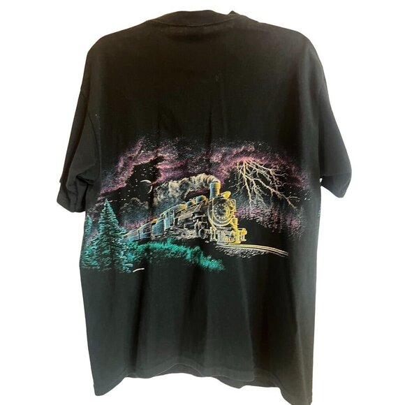 Texas State Railroad Vintage Train Graphic Black T-Shirt Made In USA Size L 90s - Picture 1 of 5